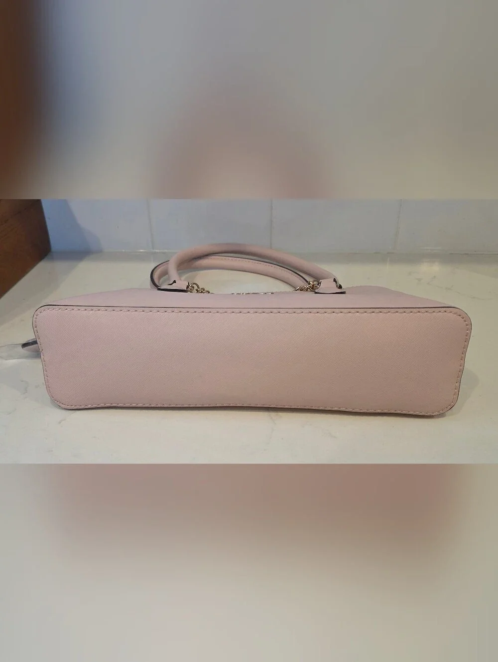 GUESS Blush Pink Saffiano Satchel - Elegant Chain Accent